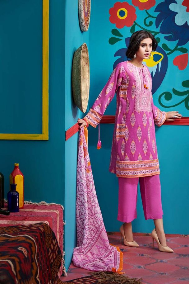 Refreshing pink unstitched Pakistani pret dress by Gul Ahmed printed ...