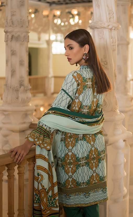 Graceful Pakistani embroidered Green 3 piece unstitched pret by ...