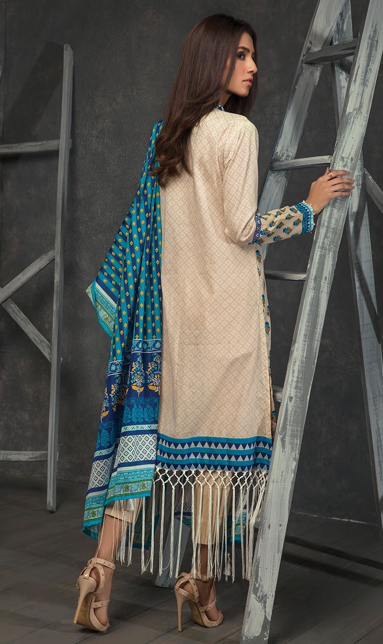 Scintillating and uber chic blue colored three piece unstitched lawn dress by Orient Textile printed clothes