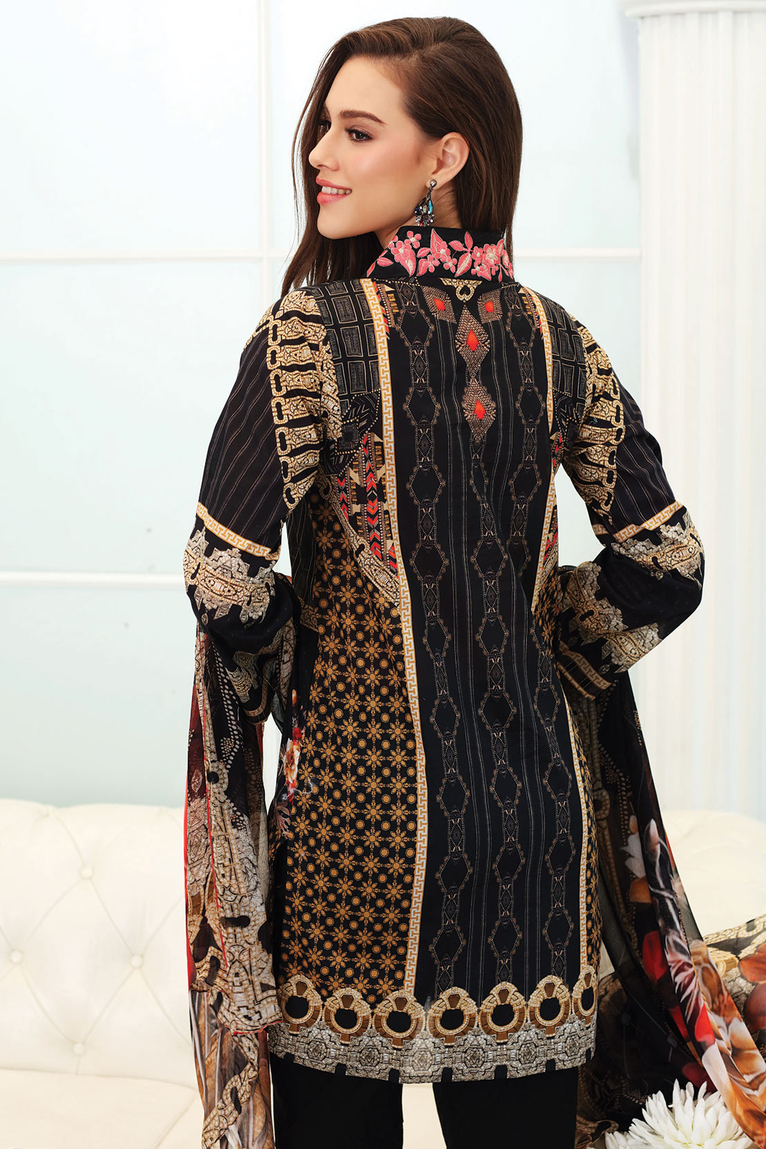 This elegant 3 piece stitched lawn dress available at a decent price of pkr5350 at all online and off line stores by So Kamal casual collection 2018