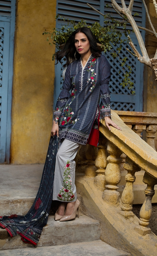 This elegant 3 piece unstitched lawn dress available at a decent price of pkr 4150 at all online and off line stores by LSM fabrics casual collection2018
