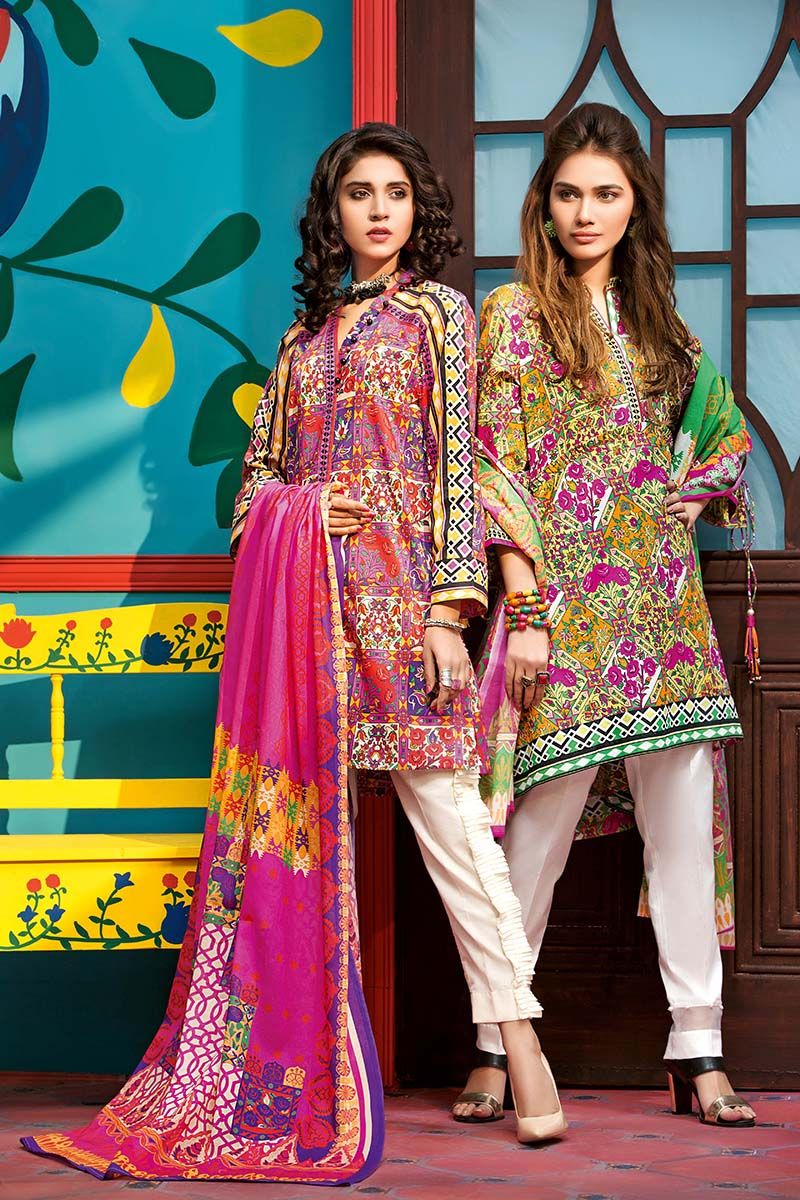 This elegant 3 piece unstitched lawn dress available at a decent price of pkr 7050 at all online and off line stores by Gul Ahmed casual collection2018