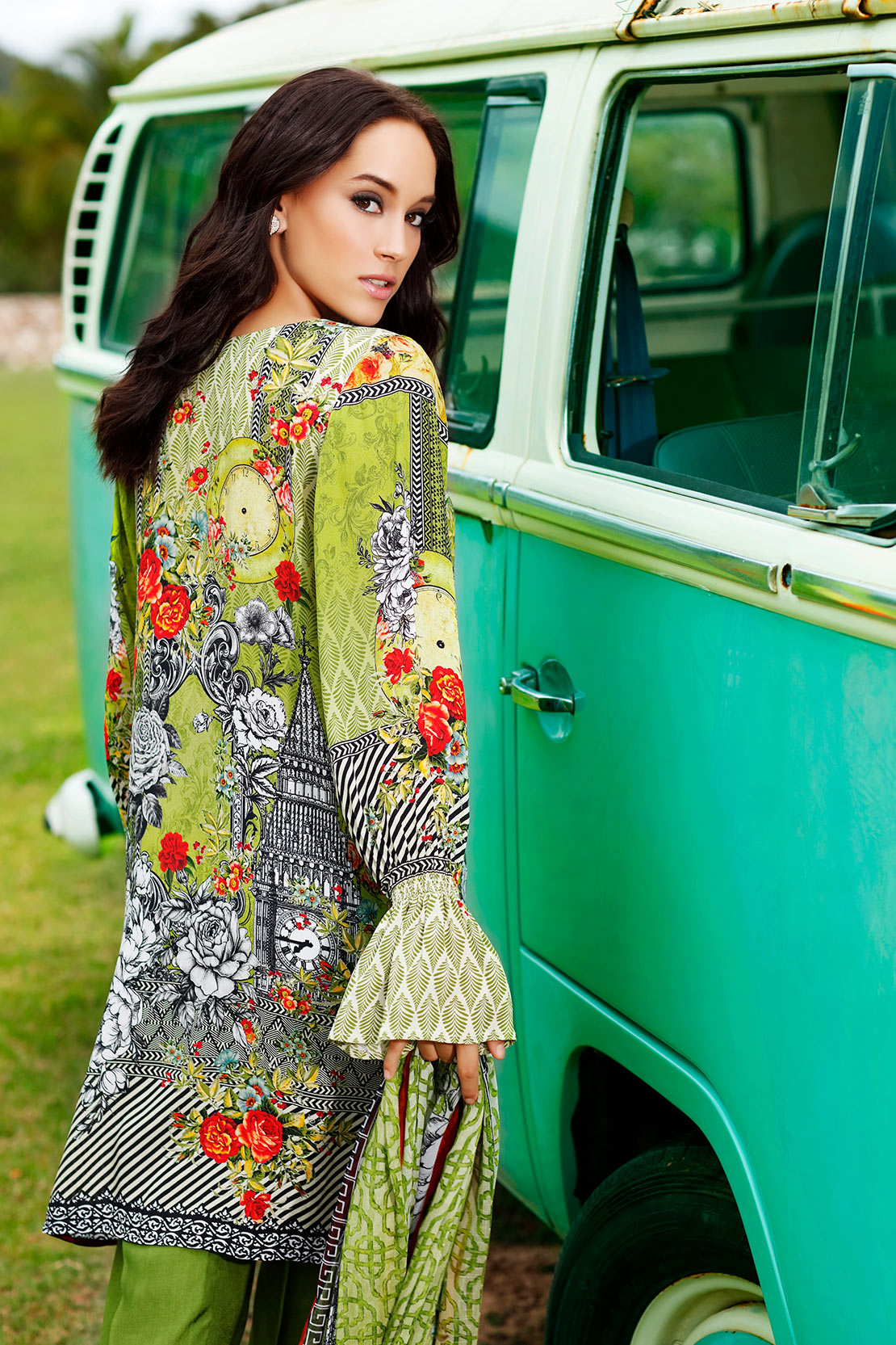 This refreshing green embroidered lawn dress available at a reasonable price online by So Kamal Silk pret 2018