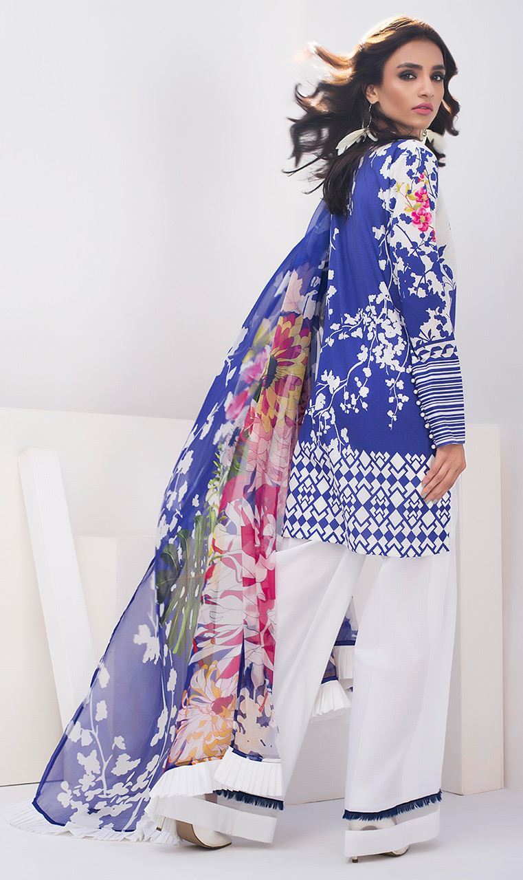 Vibrant and scintillating blue colored three piece unstitched lawn dress by Orient Nuovo Collection 2018
