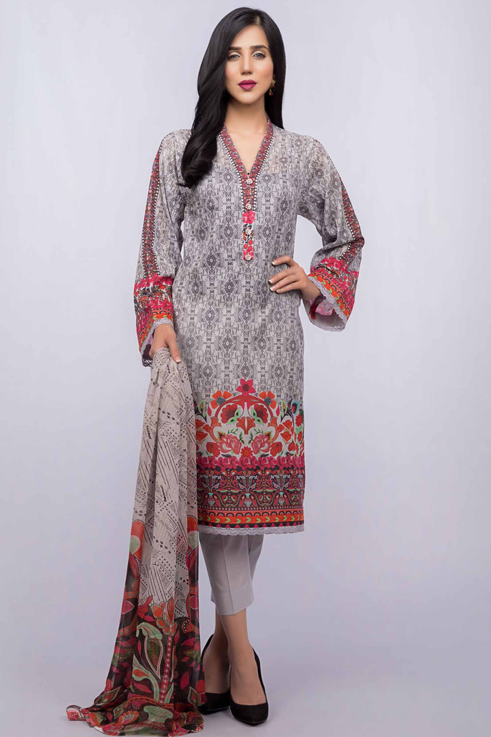 Abstract printed lawn shirt and dupatta by Bareeze Lawn Collection