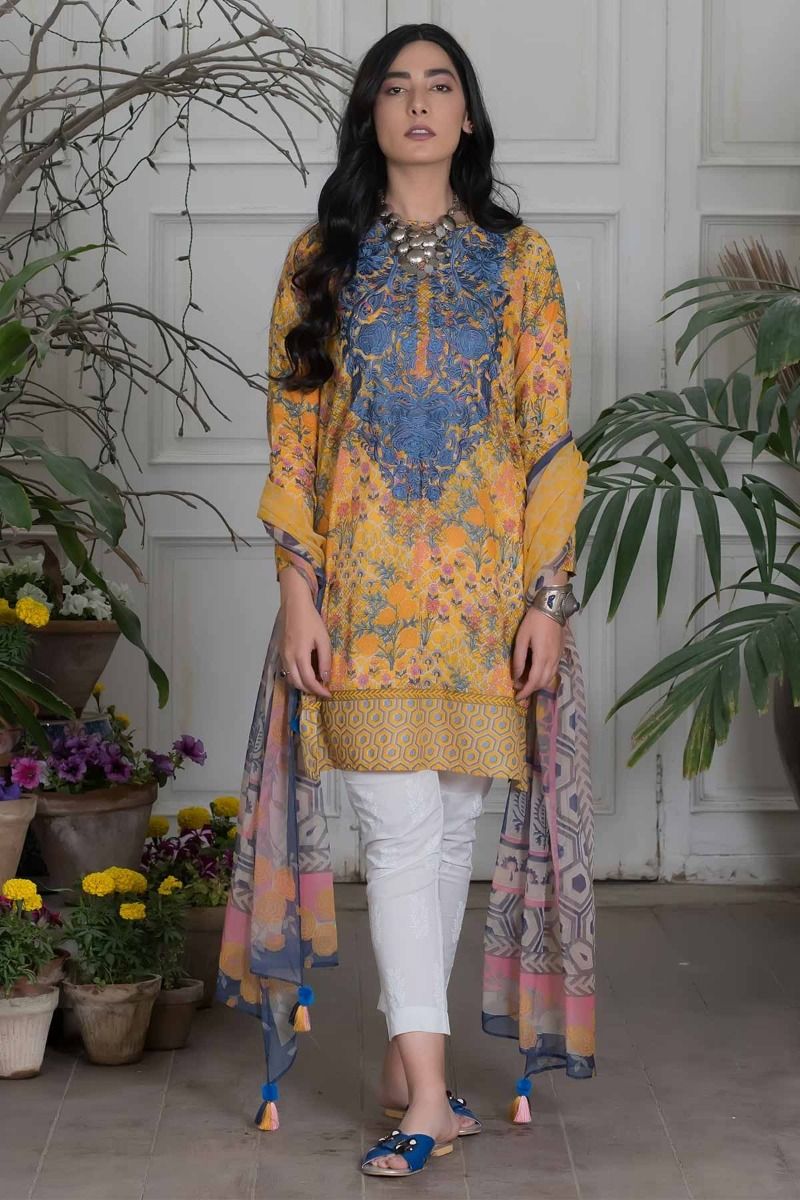 Yellow pret unstitched Pakistani pret wear by Khaadi2 piece collection 2018