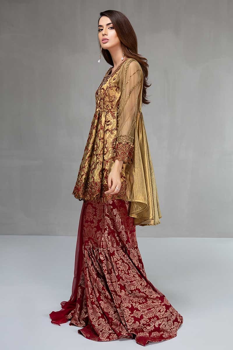Rustic Metallic Silk Wedding Dress for Pakistani Women by Maria B