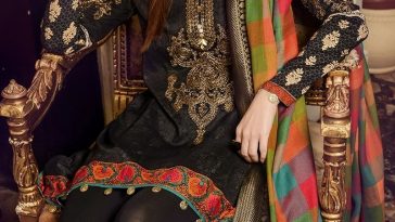 Black 3 piece embroidered elegant eiddress by Maria B online