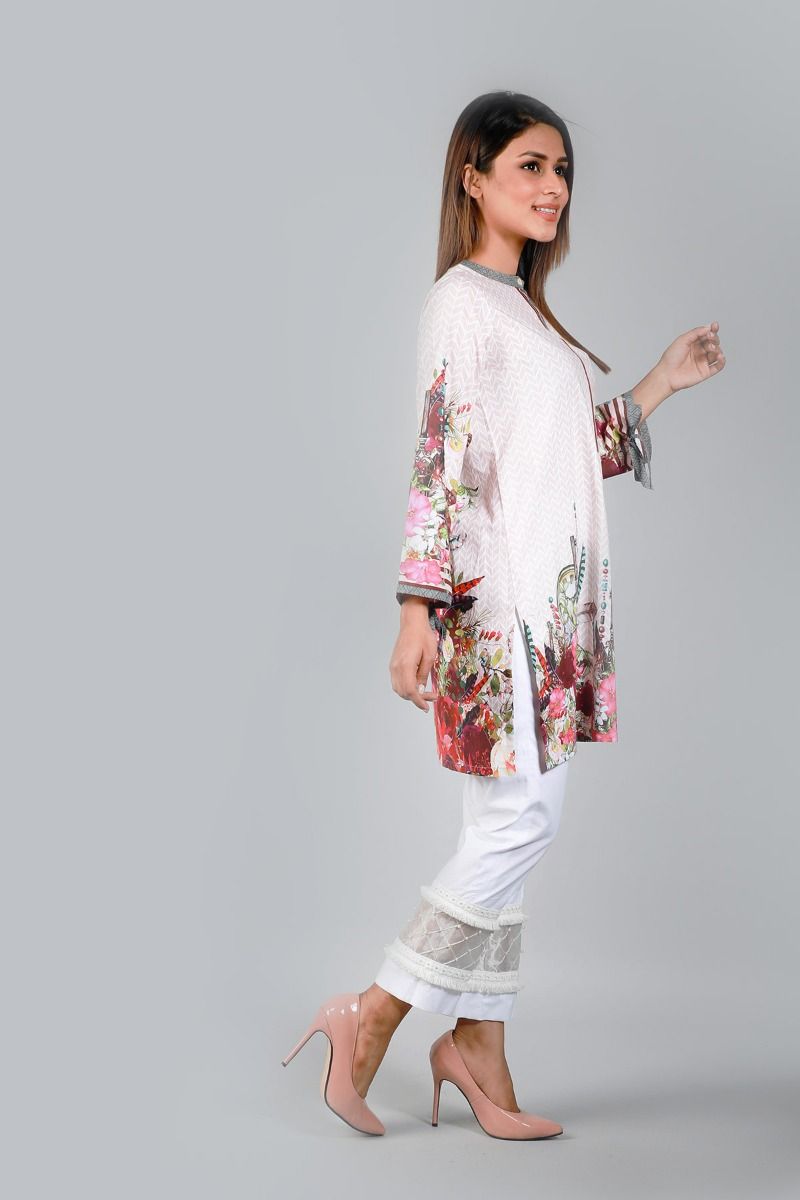 Buy Online White Printed Pret Shirt by Zellbury Spring Summer Collection 2018