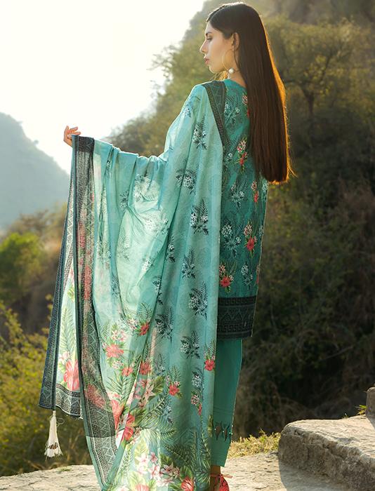 Buy this elegant printed and embroidered lawn dress at a best price by Khas summer prets