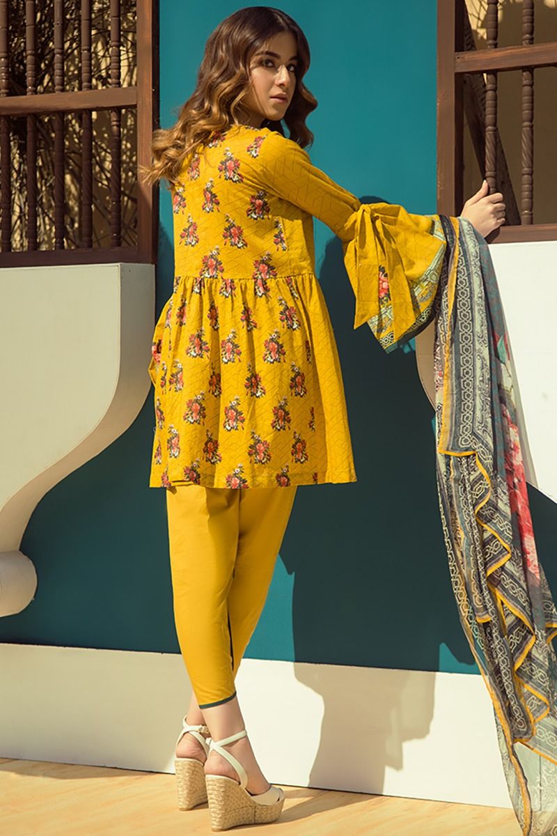 Buy Online Elegant Daily Wear Yellow Pret Pakistani 3 Piece Dress by Zellbury Collection