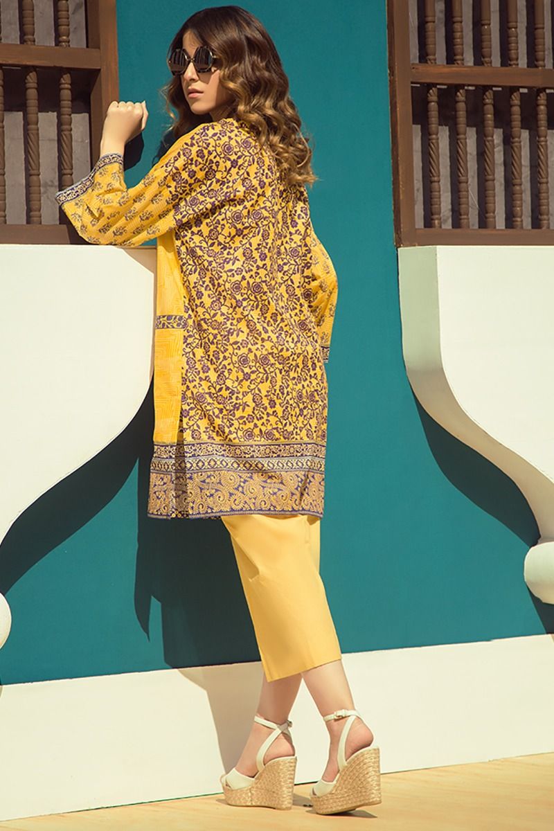 The beautiful dress composes of a boutique printed lawn shirt, and a dyed trouser. You can pair this with a voil duppata of your own choice at Zellbruy Pret Online Store.