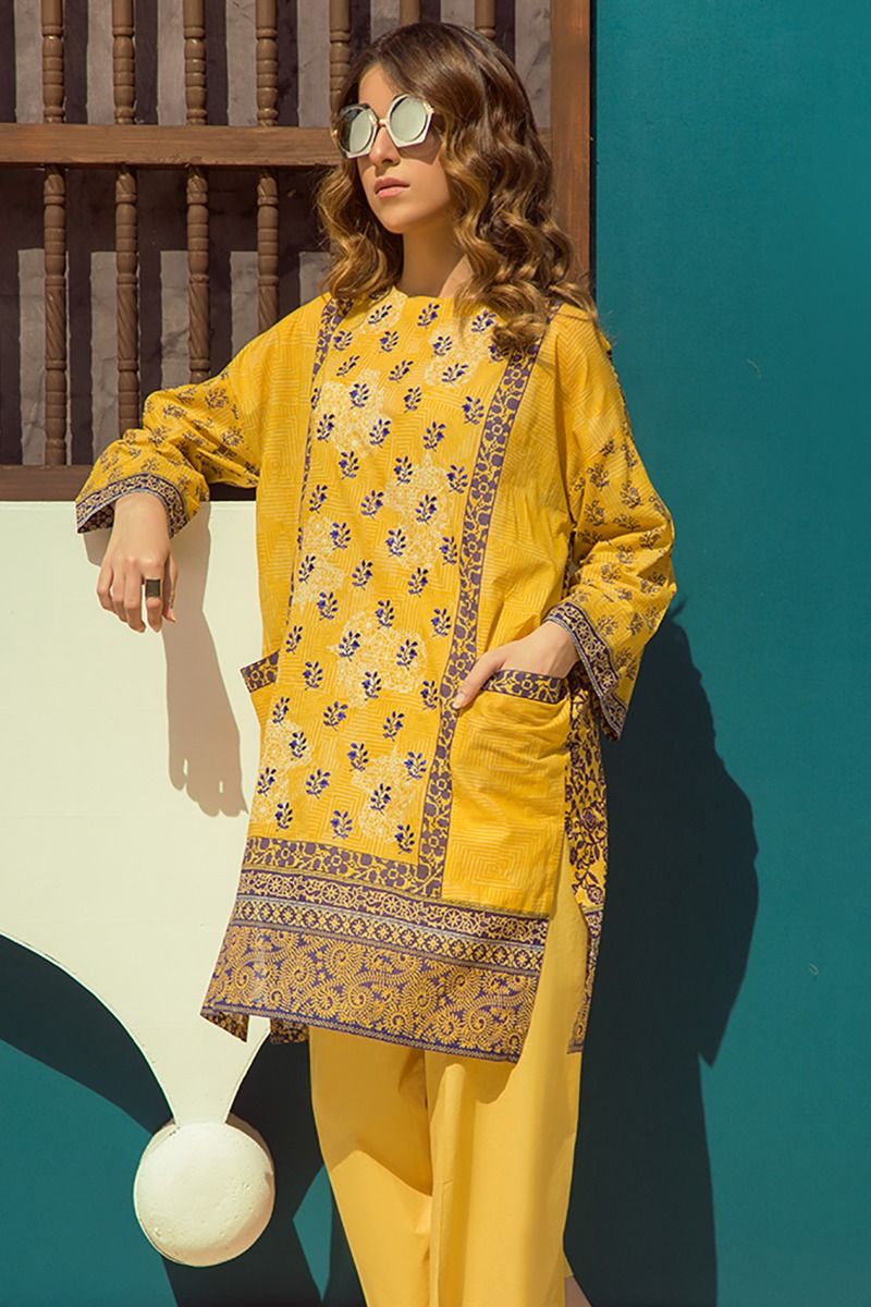 Buy Online Refreshing Yellow 2 Piece Dress by latest Pakistani Lawn Zellbury Prêt Collection 2018
