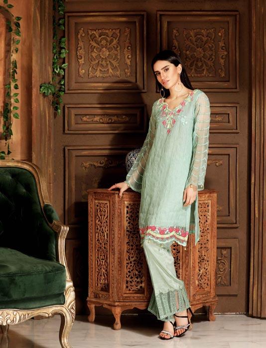 This beautiful and ravishing one piece stitched organza green shirt by Khaas Luxury pret collection 2018