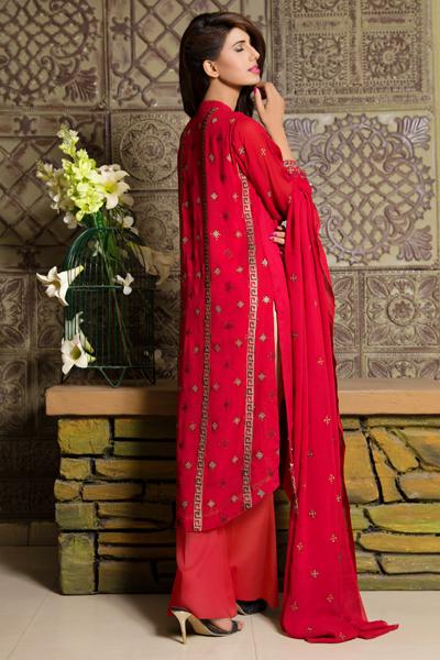 This refreshing red chiffon dress available at a reasonable price online by Khas chiffon collection 2018