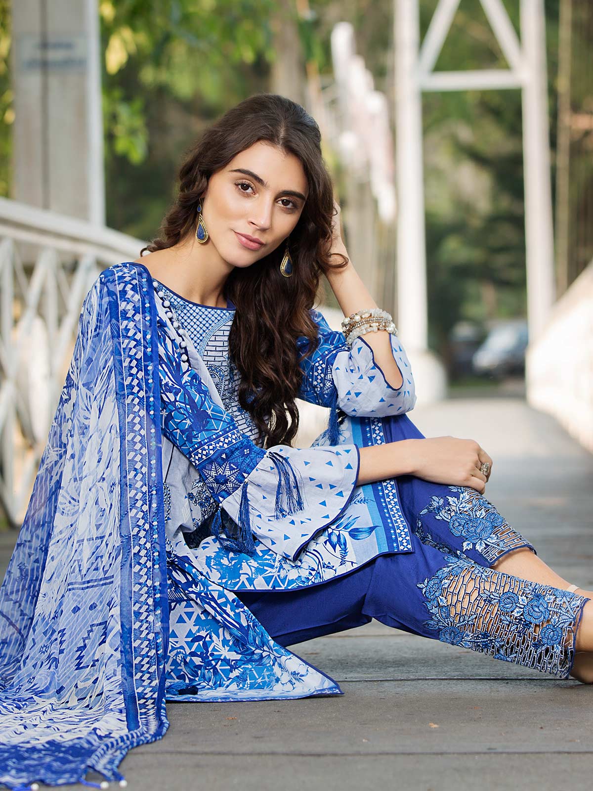Refreshing blue 3 piece lawn dress by Eden robe Eid designer dress ...