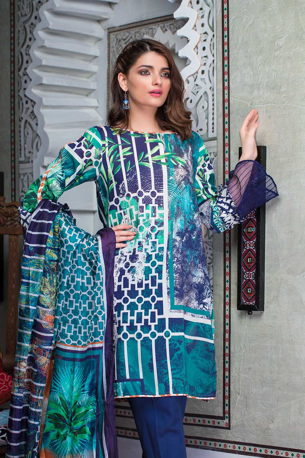 Beautiful Blue 3 piece stitched dress by Bonanza Eid Clothes in Malaysia