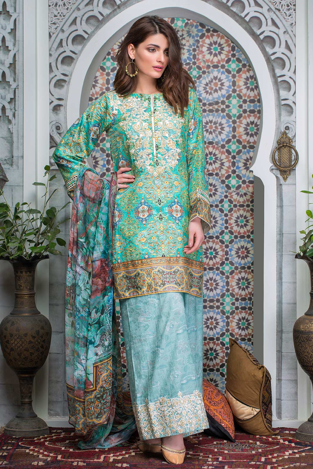 Beautiful Green Pakistani stitched dress by Bonanza Eid Clothes in Malaysia