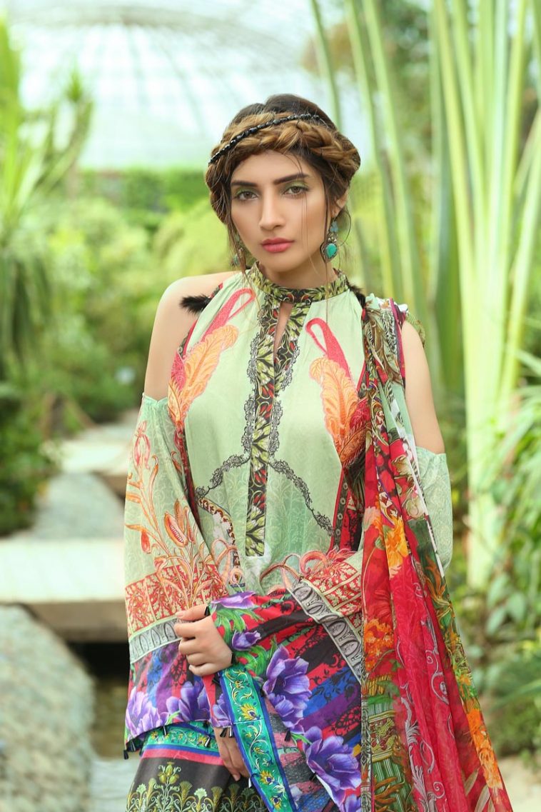Beautiful Green Pakistani unstitched dress by Paras Eid Clothes in Malaysia