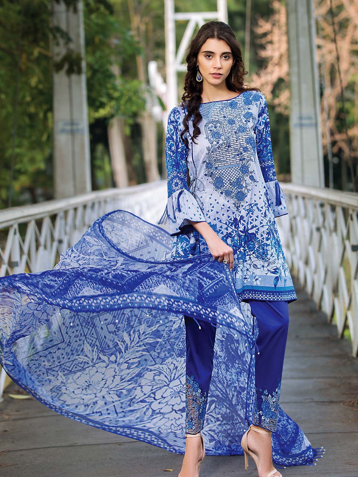 Beautiful blue printed dress by Eden robe eid collection in Canada