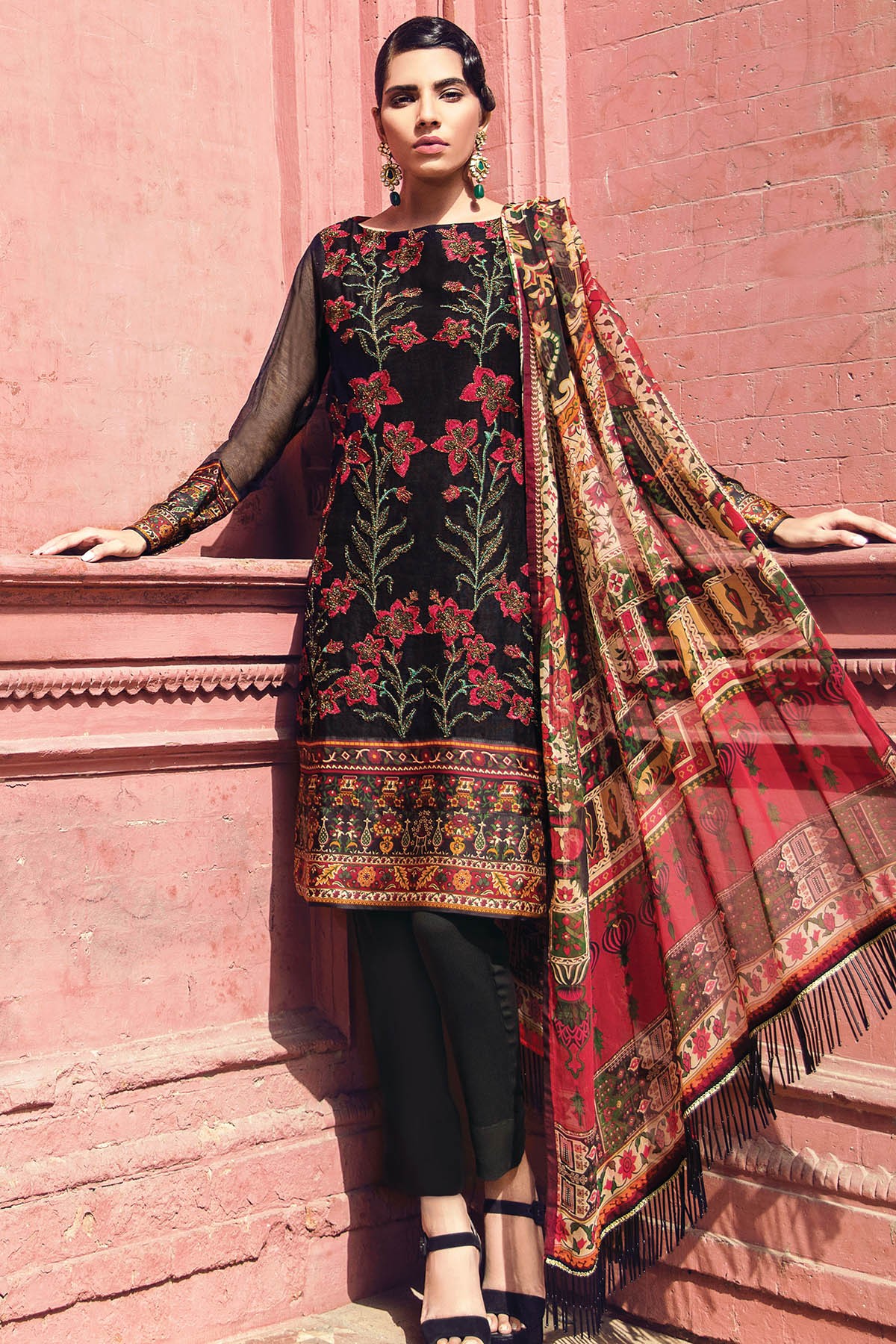 Alkaram Eid Collection USA features Black Embroidered Unstitched Pakistani Chiffon Suit