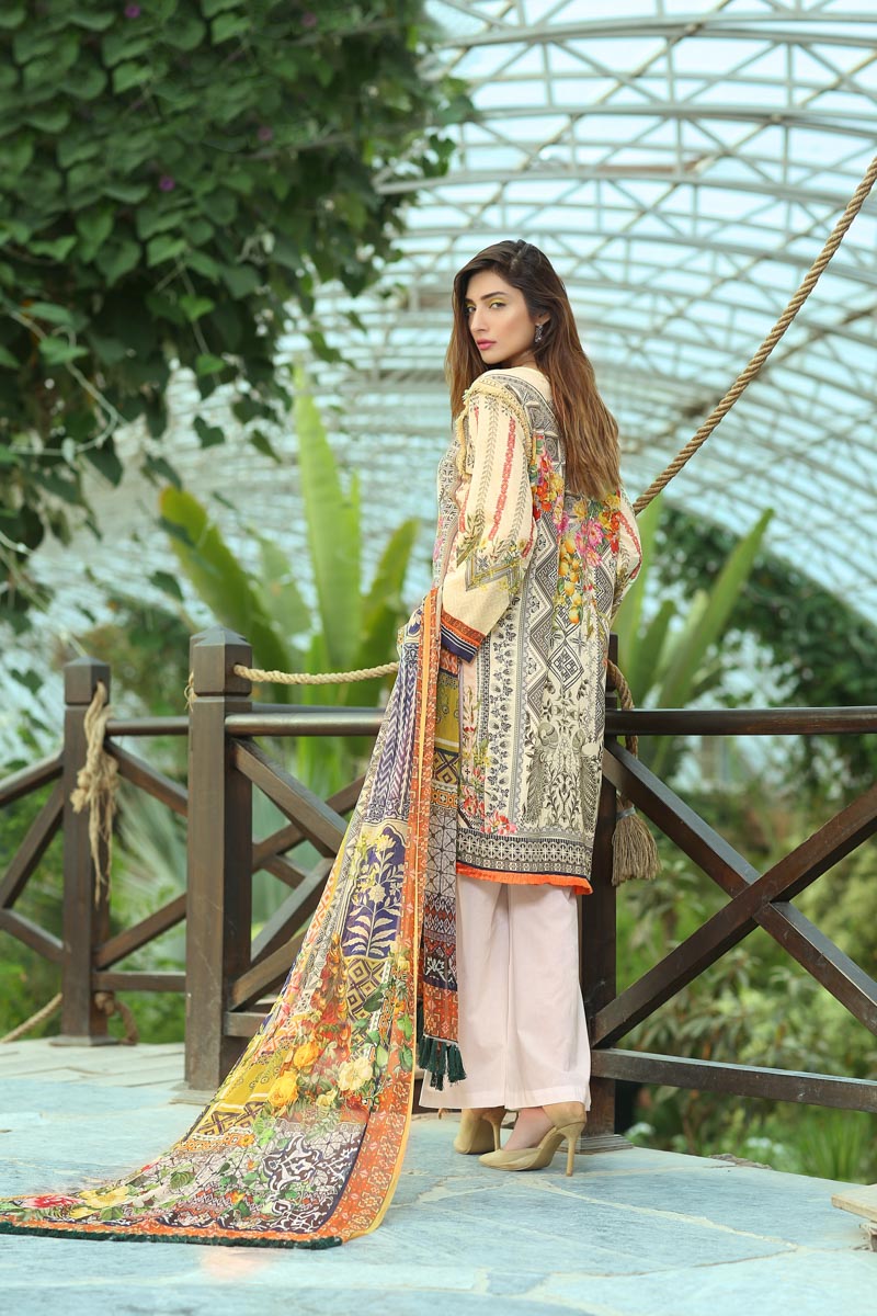 Bold and elegant Yellow colored three piece unstitched unstitched Lawn dress by ParBold and elegant Yellow colored three piece unstitched unstitched Lawn dress by Paras Eid Clothes in USAas Eid Clothes in USA