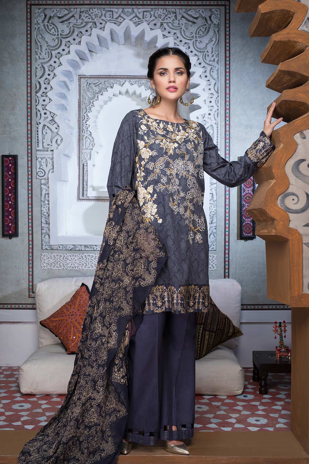 Buy this 3 piece lawn embroidered dress by Bonanza Satrangi Eid Clothes in Dubai available at a best price