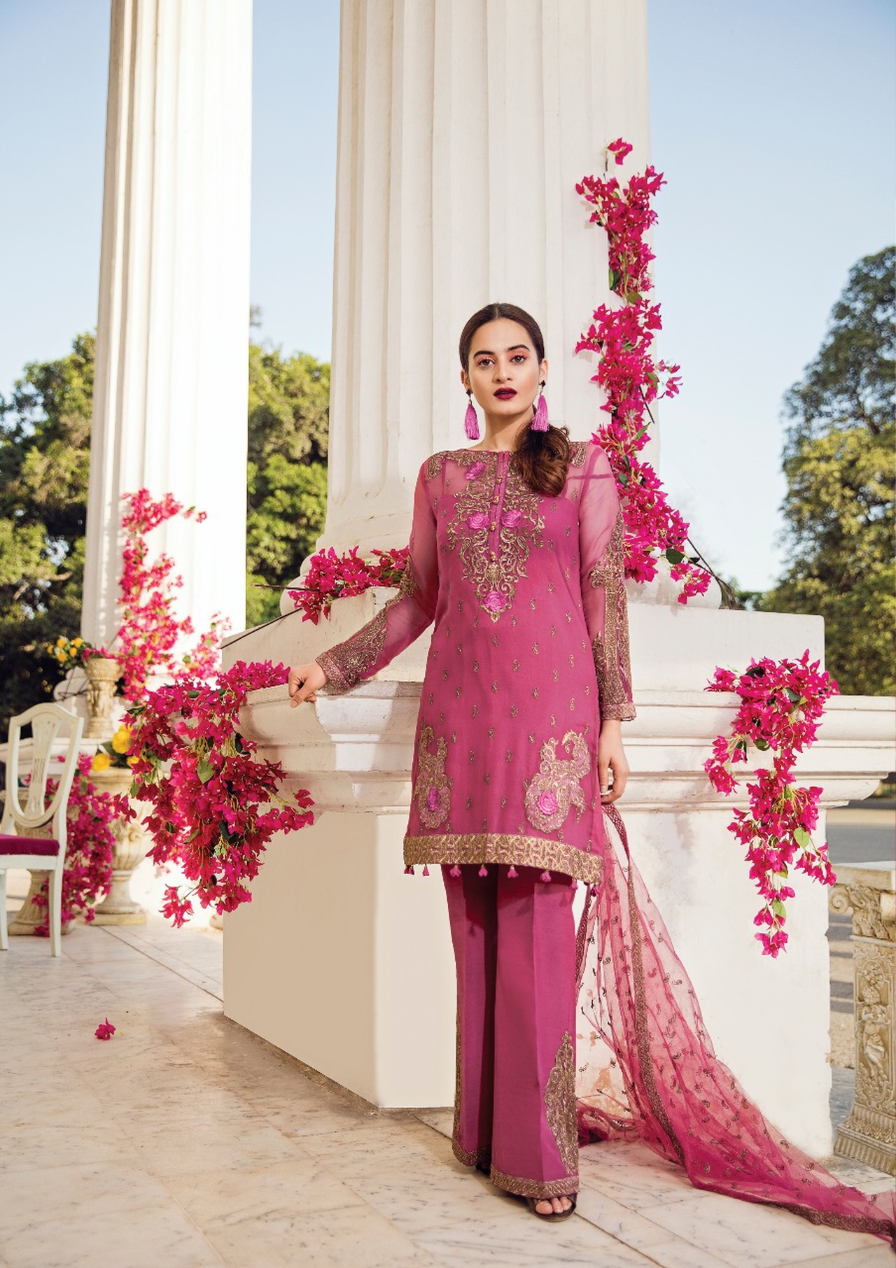 Buy this elegant embroidered Chiffon dress at a best price by Pink Imrozia Eid dresses in UK 2018
