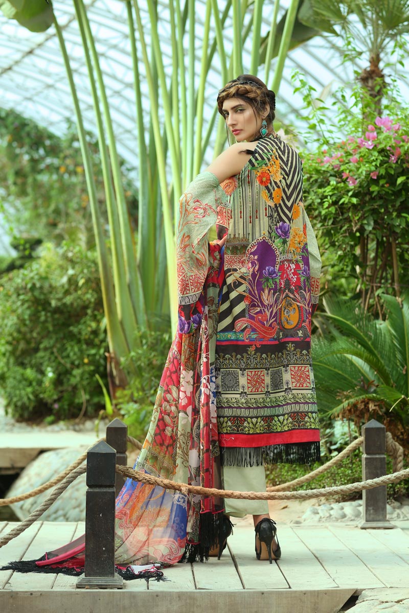 Classic and elegant Green colored three piece unstitched lawndress by Paras Eid Clothes in Malaysia