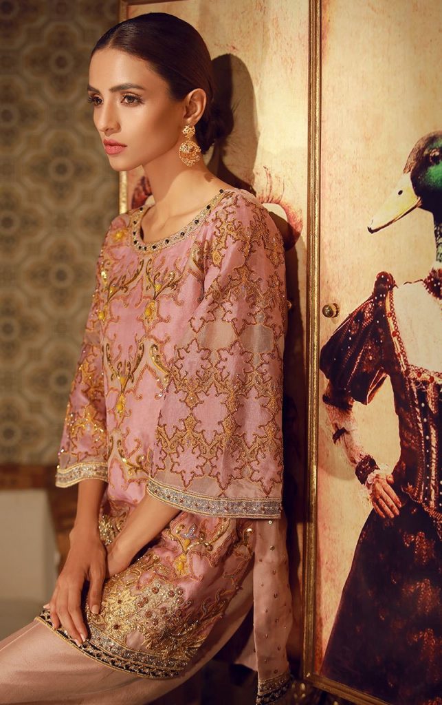 Graceful Pakistani embroidered Tea pink 2 piece stitched pret by Tena ...