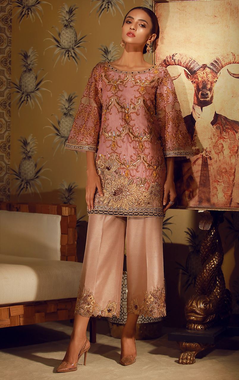 Graceful Pakistani embroidered Tea pink 2 piece stitched pret by Tena Durrani Embroidered eid collection