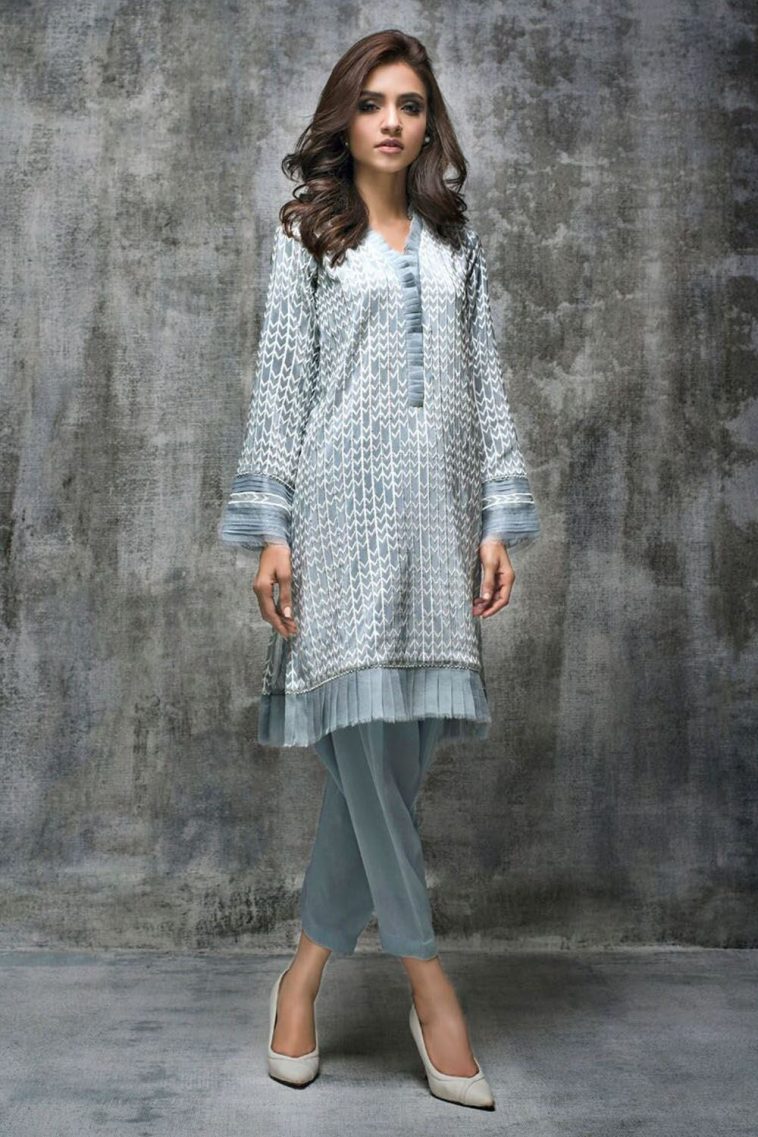 Ice blue 3 piece organza stitched dress by Nida Azwer organza pret collection 2018