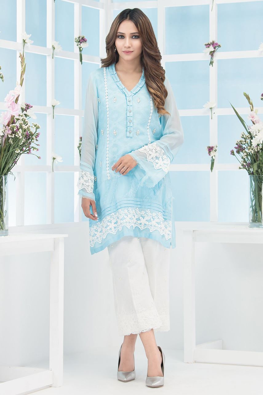 Light blue laced dress from eid collection 2018 – Online Shopping In ...