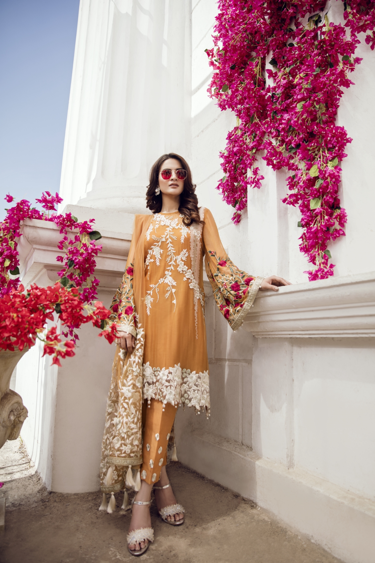 Orange unstitched pret dress by Imrozia Premium luxury Eid pret collection 2018