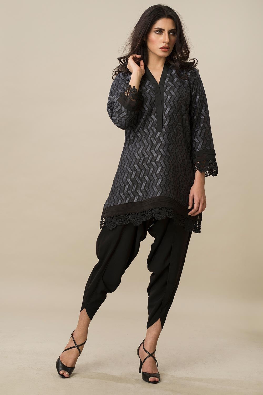 Ravishing black 3 piece Pakistani stitched dress by Nida Azwer pret collection 2018