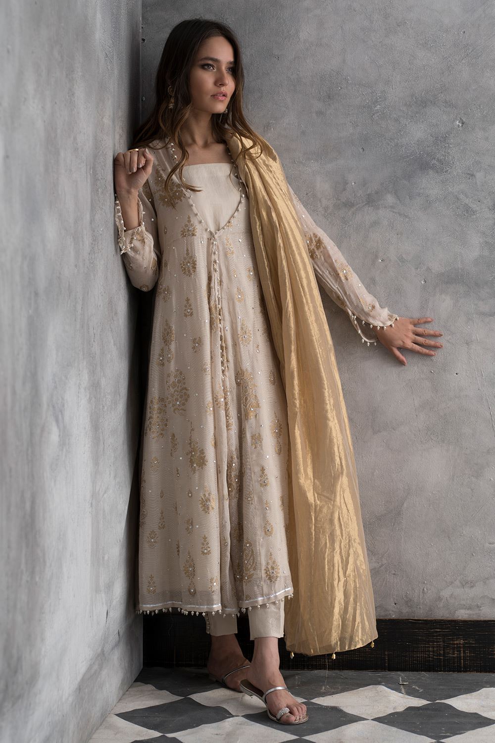 off white and gold pakistani dresses