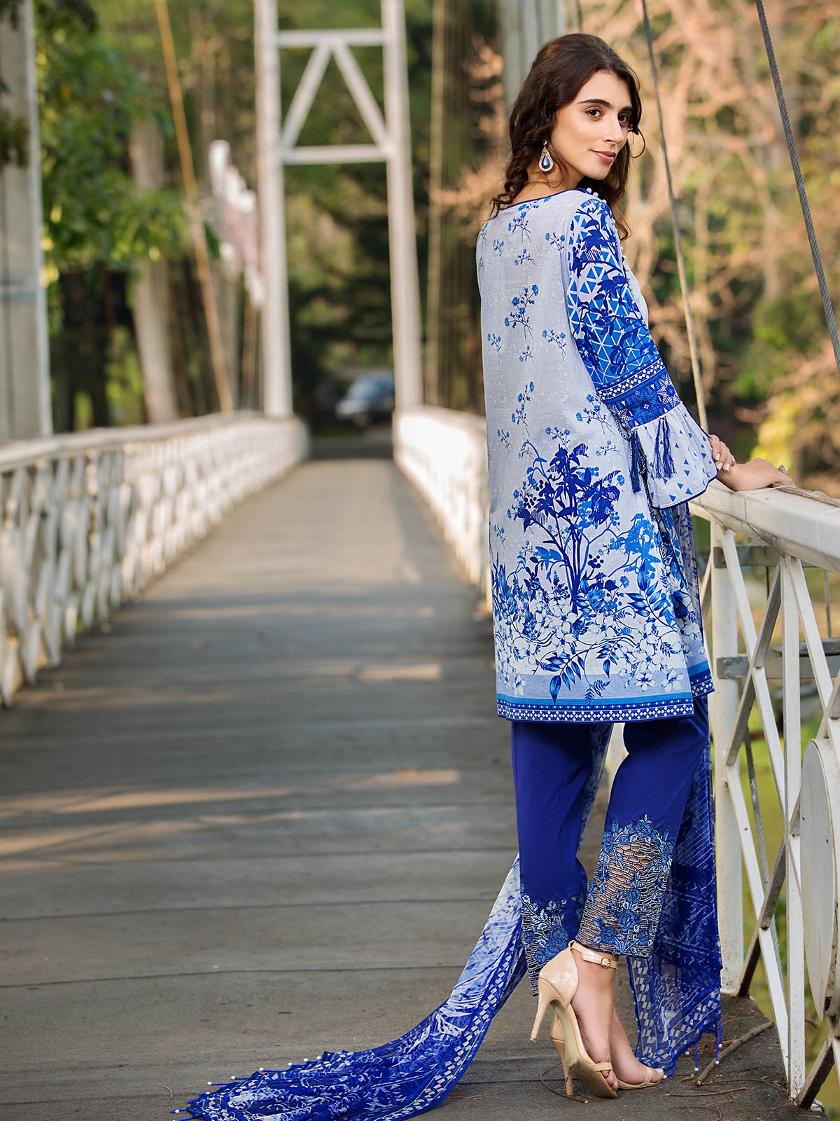 Refreshing blue 3 piece lawn dress by Eden robe Eid designer dress