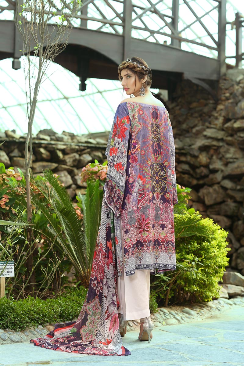 Stylish and uber chic Blue colored three piece unstitched Lawn dress by Paras Eid Clothes in Sydney