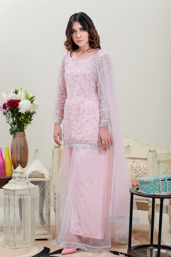Blush Pink Embroidery Pakistani Party Dress by Sidra Mumtaz