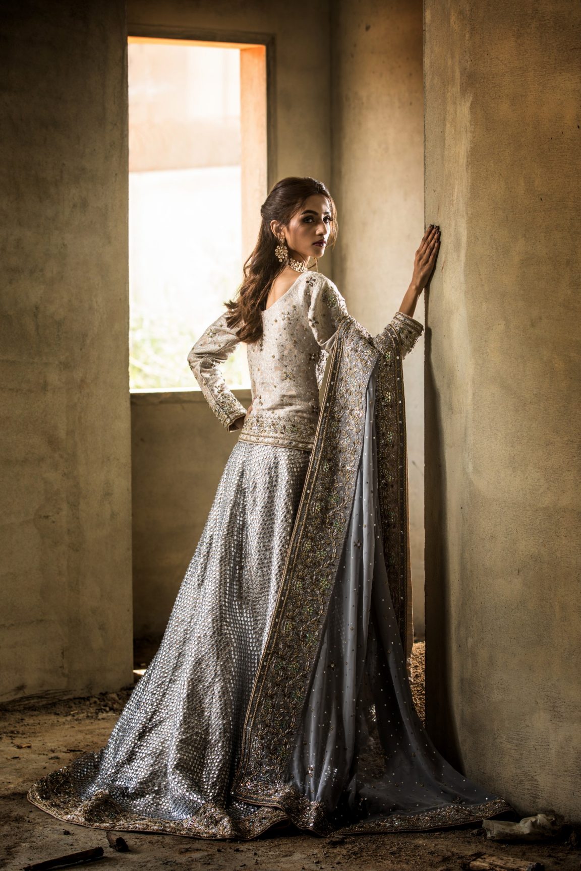 Ravishing Silver cotton silk Pakistani bridal dress by Sanober Azfar