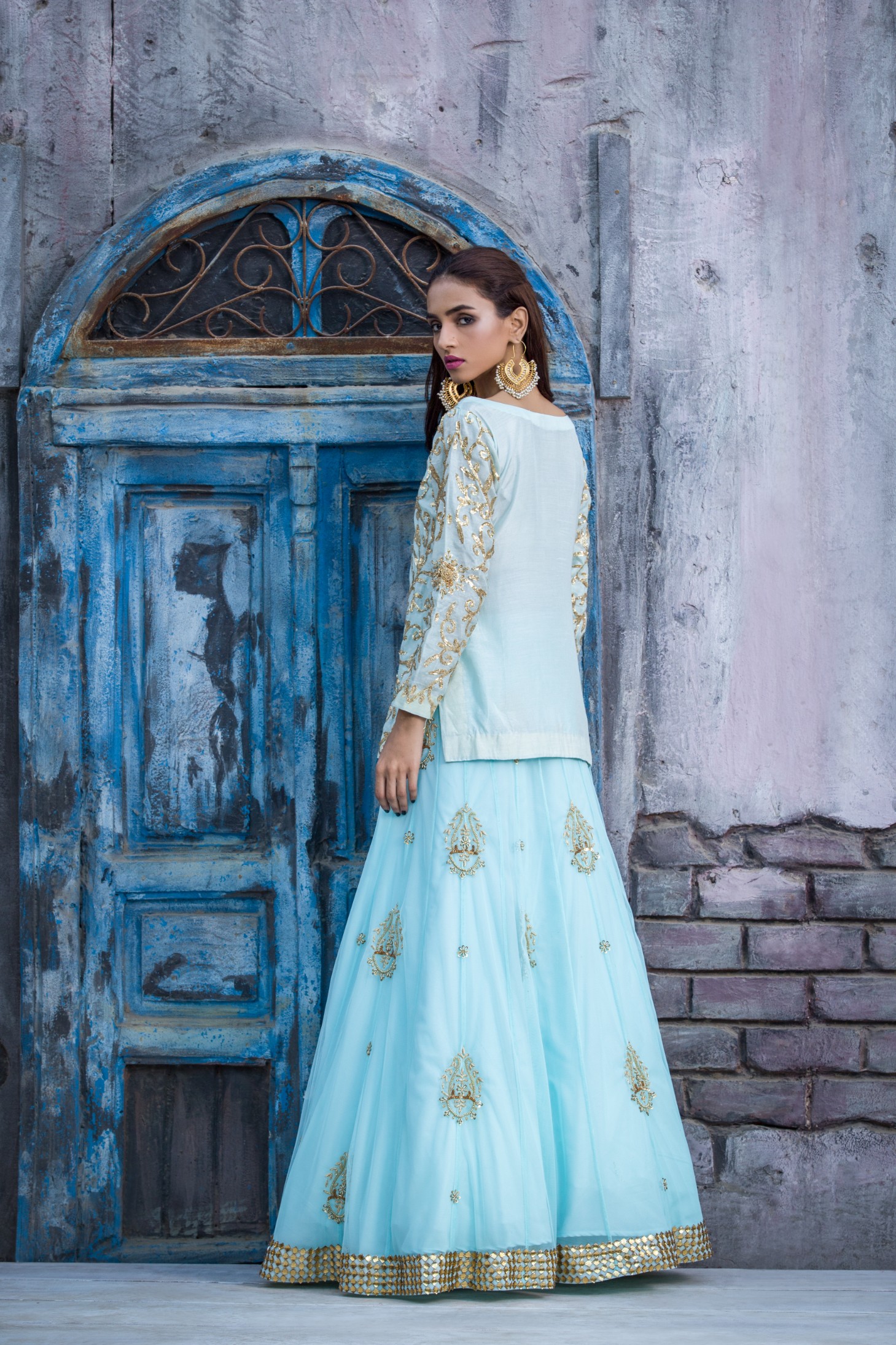 Buy this light color refresing and radiat lehanga, kurti dress with medium work by Sanober Azfer casual lehnaga collection 2018
