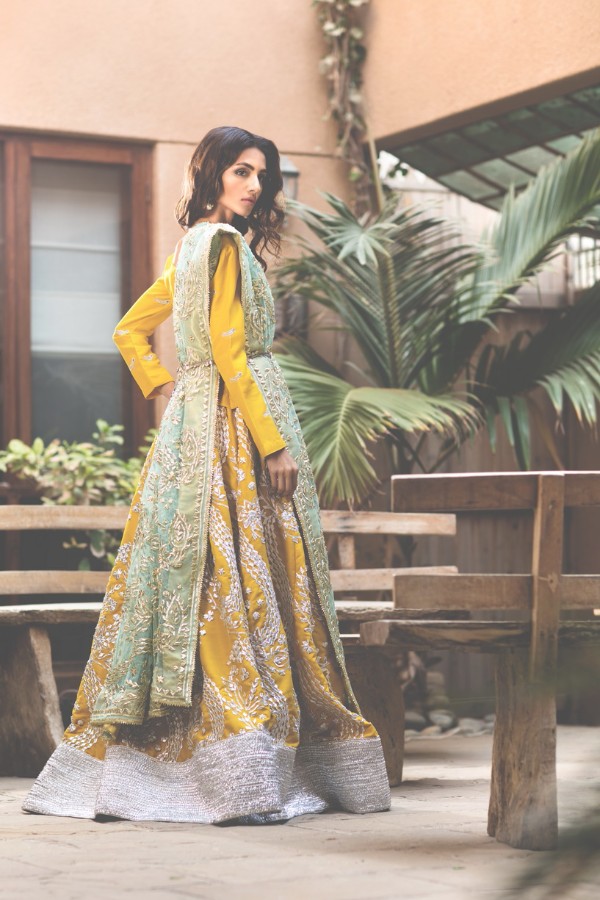 Buy this pretty canary yellow lehanga choli available online at a decent price for sale by Sanober Azfar wedding prets