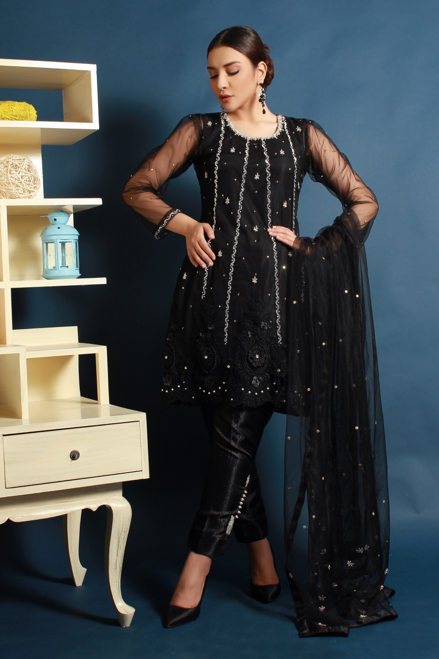 Chantilly Black Pakistani Party Dress by Sidra Mumtaz