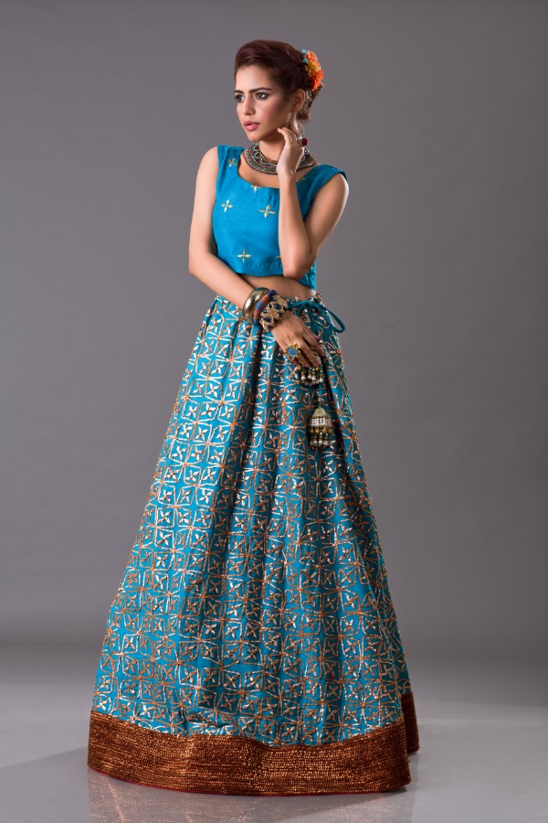 Elegant Blue Raw Silk Pakistani Lehanga Dress By Sanober Azfar