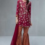 Maria B Dubai – Embroidered Pakistani Unstitched Suit with Embroidered Shirt & Gharara Pants