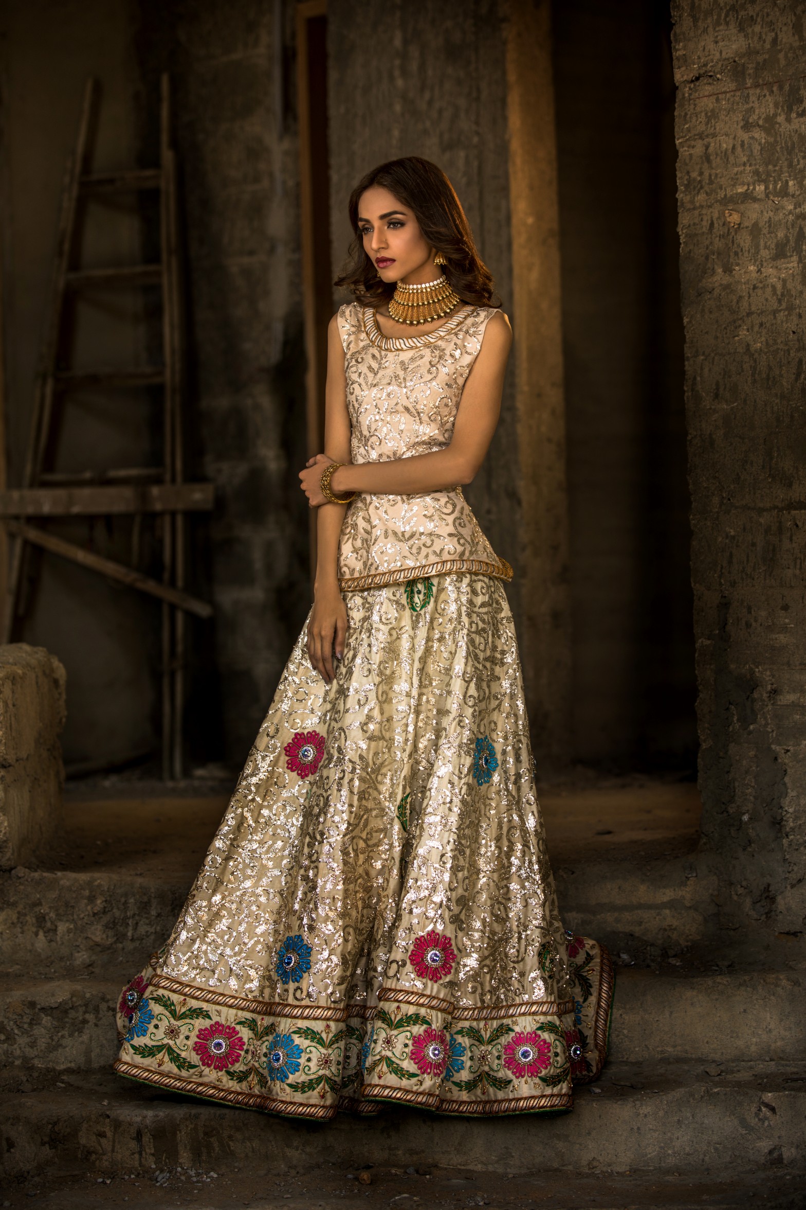 Radiant ivory silk bridal Pakistani lehanga dress by Sanober Azfar Bridal Collection