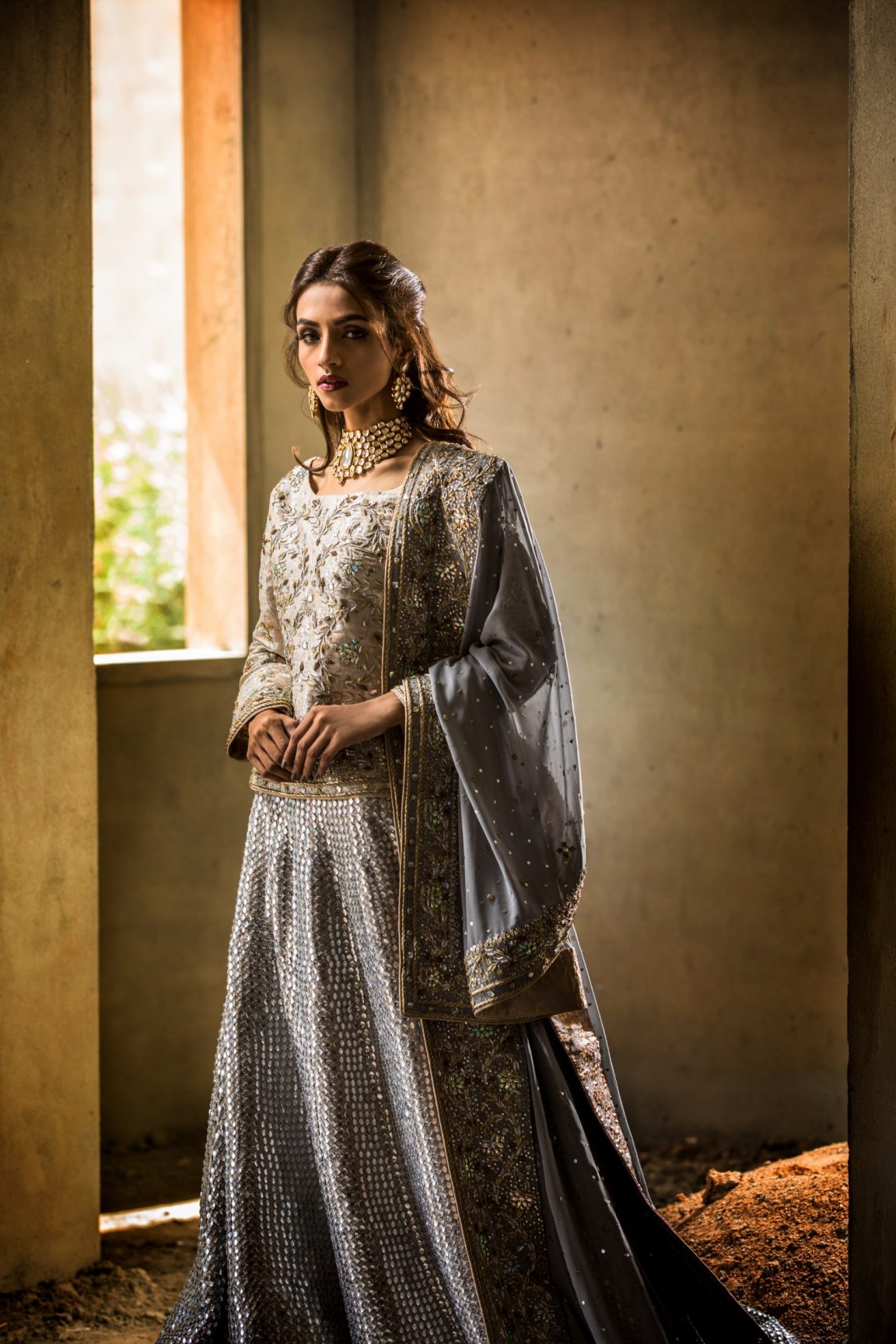silver pakistani wedding dress