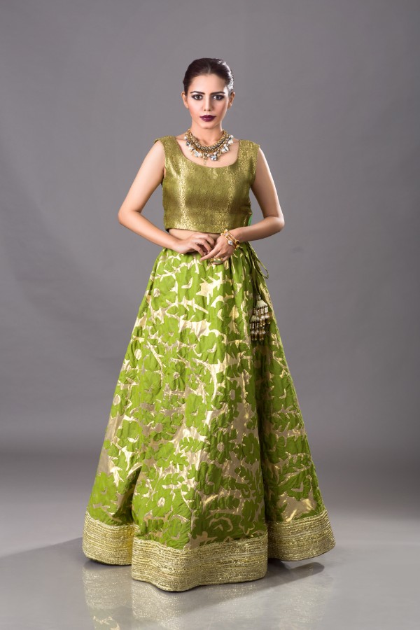 Ravishing and radiant green silk Pakistani lehanga choli by Sanober Azfar dresses in Dubai