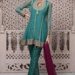 Maria B Wedding Wear Features Net Fabric Embroidered A-Line Kameez, Banarsi Trouser & Chiffon Dupatta