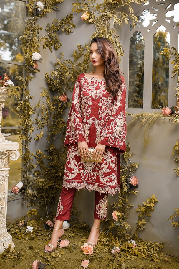 open lace back dress Maroon by Iqra Chaudhry Pret Embroidered Khaadi Silk 3 Piece Suit Vainilla  Off-White – Sanaulla Store
